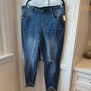 Liverpool Dark Blue Distressed Cropped Jeans